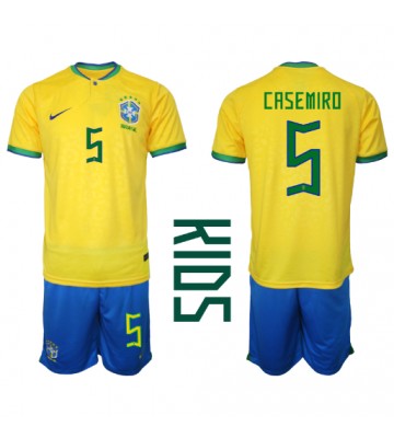 Lacne Dětský Futbalové dres Brazília Casemiro #5 MS 2022 Krátky Rukáv - Domáci (+ trenírky)